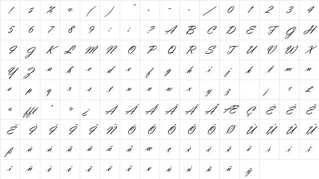 VladimirScriptEF Regular Character Map