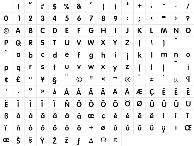 Volkswagen-DemiBold Regular Character Map