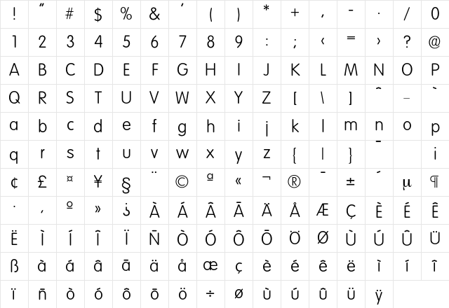 Volkswagen-Light Regular Character Map