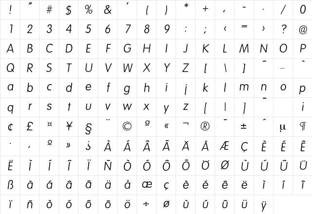Volkswagen-LightIta Regular Character Map