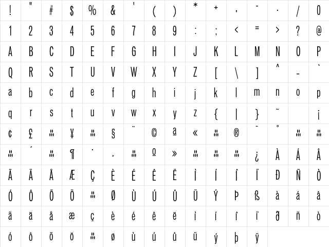Vonnes BookCompressed Character Map