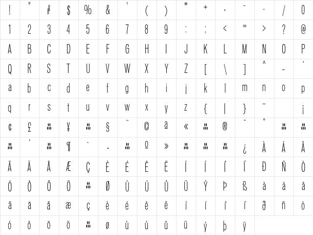 Vonnes LightCompressed Character Map