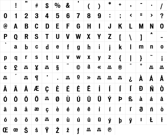 VonnesTTBoldCond Regular Character Map