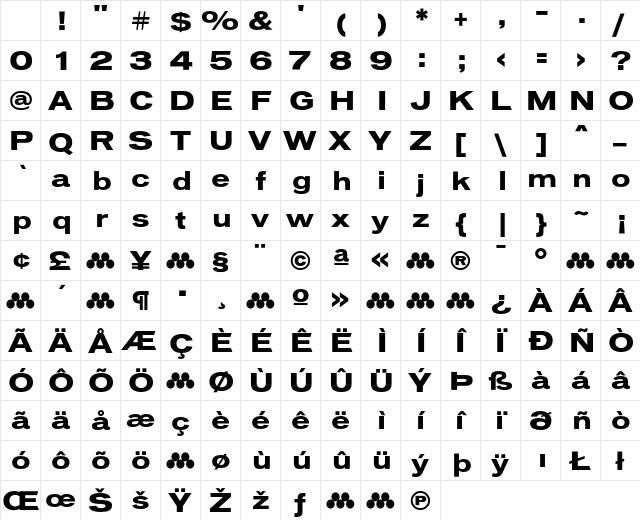 VonnesTTBoldExt Regular Character Map