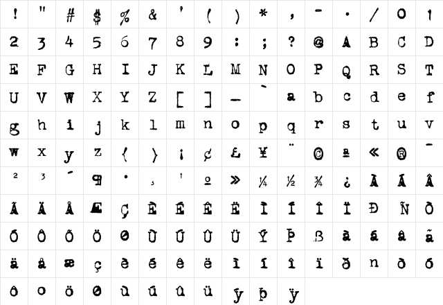 VTypewriter Corona Character Map
