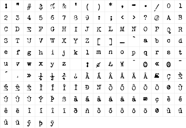 VTypewriter RemingtonPortable Character Map