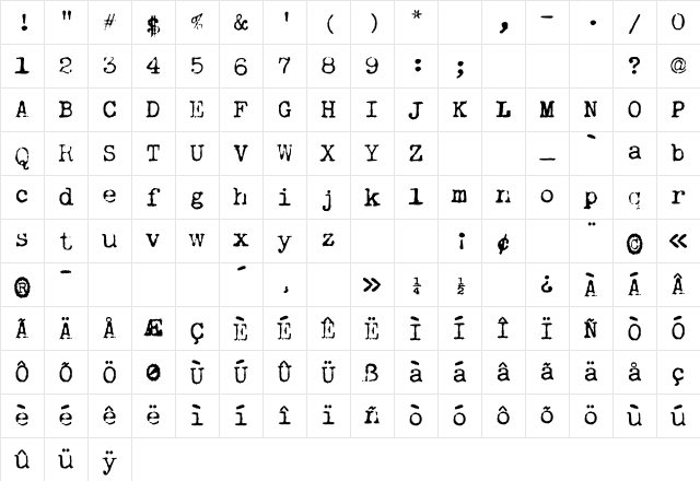 VTypewriter RemingtonPremiere Character Map VTypewriter RemingtonPremiere Character Map