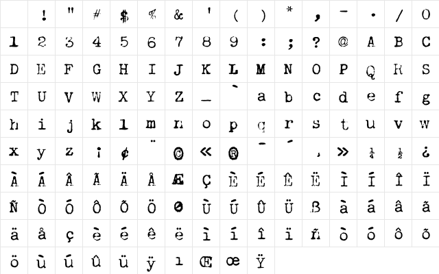 VTypewriter RemingtonPremiere Character Map VTypewriter RemingtonPremiere Character Map