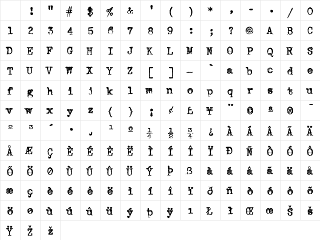 VTypewriter RoyalElite Character Map VTypewriter RoyalElite Character Map