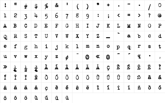 VTypewriter SmithUpright Character Map