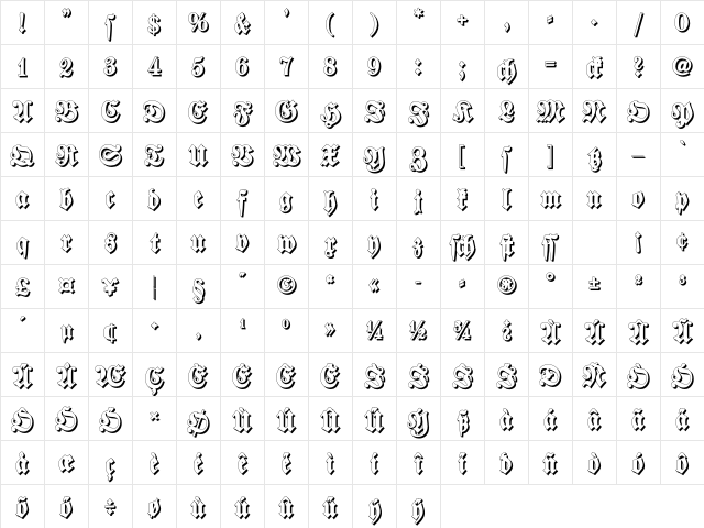Walbaum-Fraktur Shadow Bold Character Map