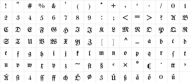 Walbaum Fraktur BQ Regular Character Map Walbaum Fraktur BQ Regular Character Map