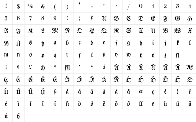 WalbaumFrakturEF Regular Character Map WalbaumFrakturEF Regular Character Map