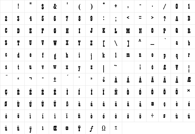 Wanted Std Regular Character Map
