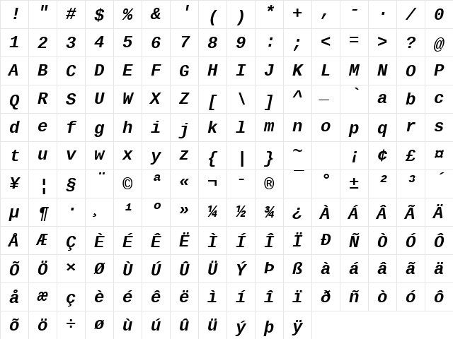 Liberation Mono Bold Italic Character Map Liberation Mono Bold Italic Character Map