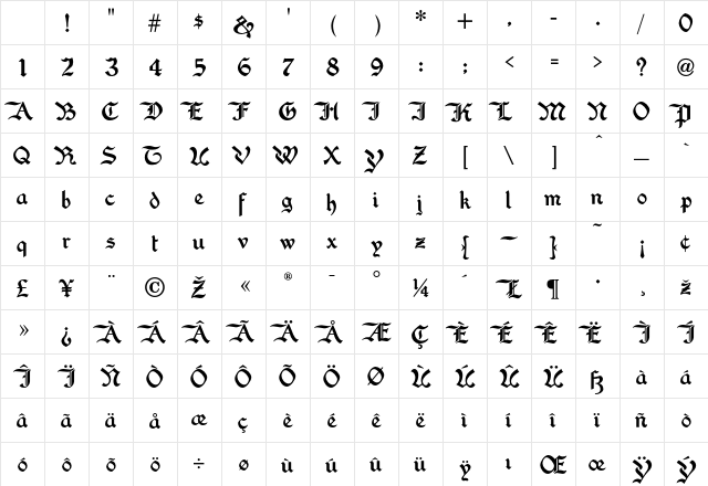 WashingtonText Regular Character Map