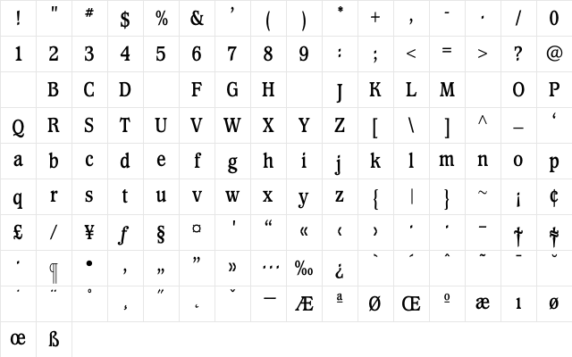 WaverlyBoldCondensed Regular Character Map