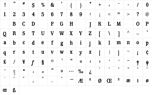 WaverlyExtraBoldCondensed Regular Character Map WaverlyExtraBoldCondensed Regular Character Map