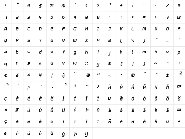 webpixel bitmap Bold-Italic Character Map