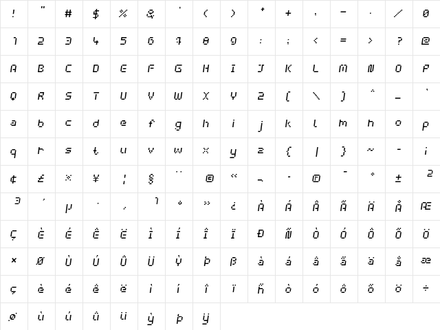 webpixel bitmap Italic Character Map