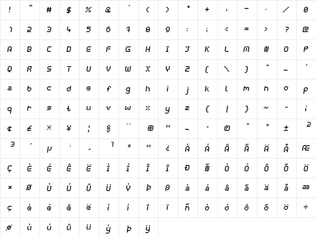 webpixel bitmap Medium-Italic Character Map webpixel bitmap Medium-Italic Character Map