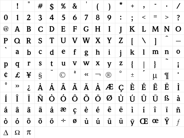 Weidemann Bold Character Map Weidemann Bold Character Map
