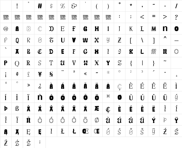 Weirdy - Personal Use Regular Character Map Weirdy - Personal Use Regular Character Map