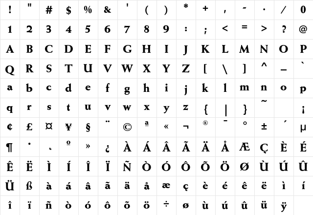 WeissAntiquaEF Bold Character Map