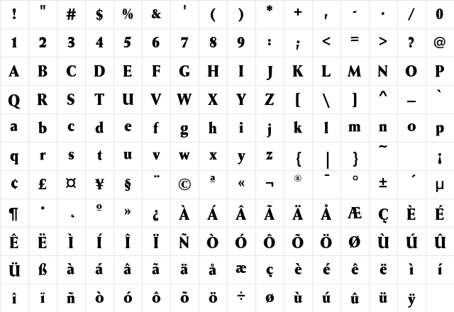 WeissAntiquaEF BoldCond Character Map