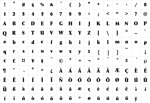 WeissAntiquaEF ExBoldCond Character Map
