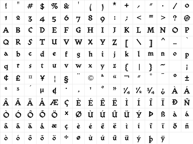 Werkstatt Engraved ITC Std Regular Character Map