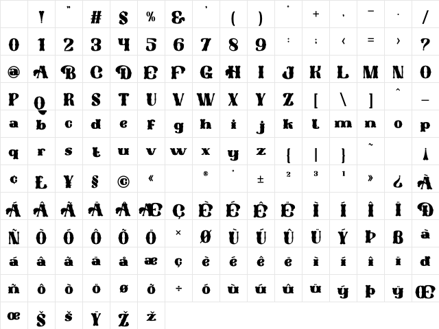 Western Cowboy Regular Character Map