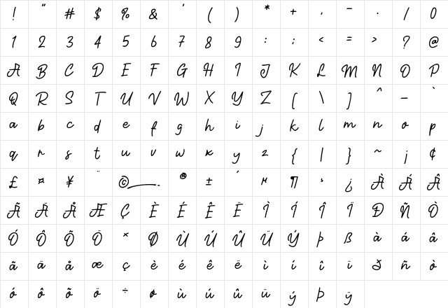 Whitenice Regular Character Map