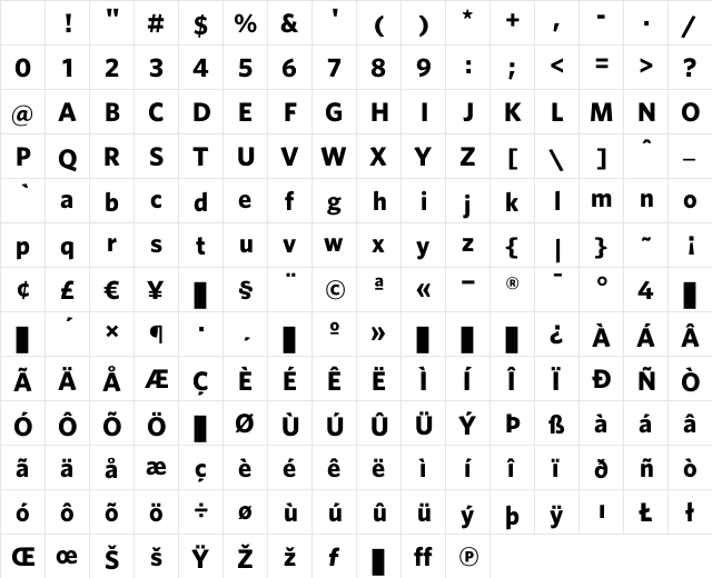 Whitney Bold Character Map