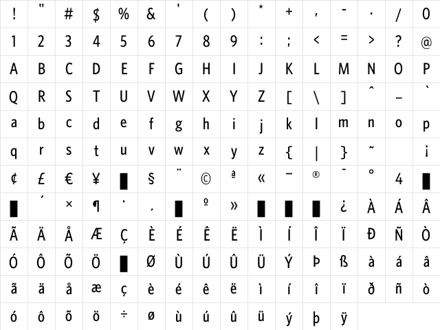 WhitneyCondensed Medium Character Map WhitneyCondensed Medium Character Map