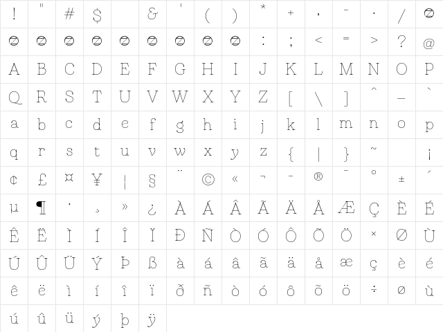 Bogart Trial Thin Character Map Bogart Trial Thin Character Map
