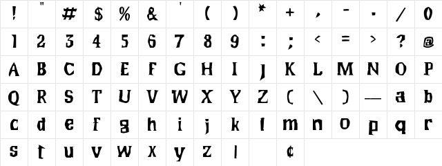 Wilma Regular Character Map