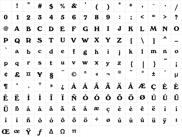WindsorEF Bold Character Map