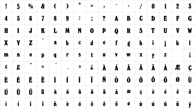 WindsorEF ExtraBoldCondensed Character Map