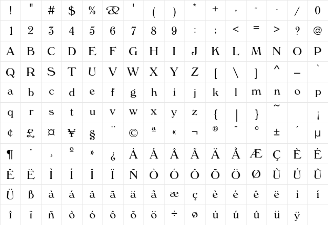 WindsorEF Light Character Map