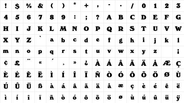 WindsorEF UltraHeavy Character Map