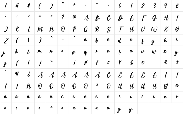 Winterland Regular Character Map Winterland Regular Character Map