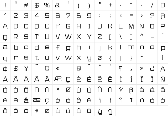 Wired Black Regular Character Map Wired Black Regular Character Map