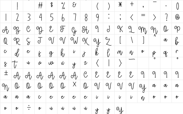 Woman Regular Character Map