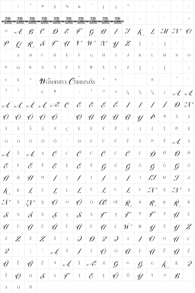 Wonderful Christmas PERSONAL Regular Character Map
