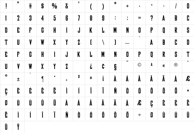 Wood Block CG Regular Character Map