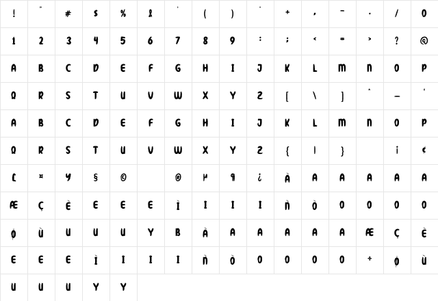 Writing Brush Regular Character Map