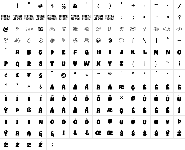 WUSH - Personal Use Regular Character Map WUSH - Personal Use Regular Character Map