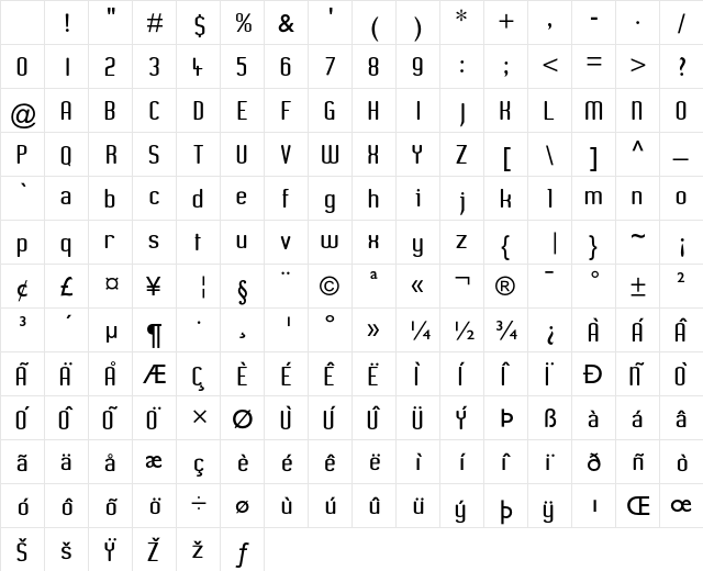 XenomorphSans Regular Character Map