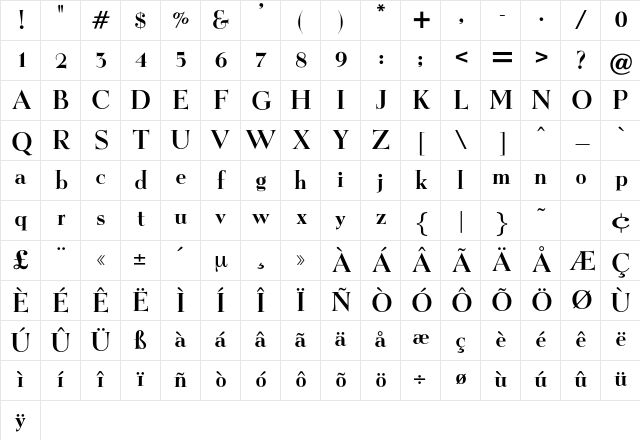 XenonBold Regular Character Map